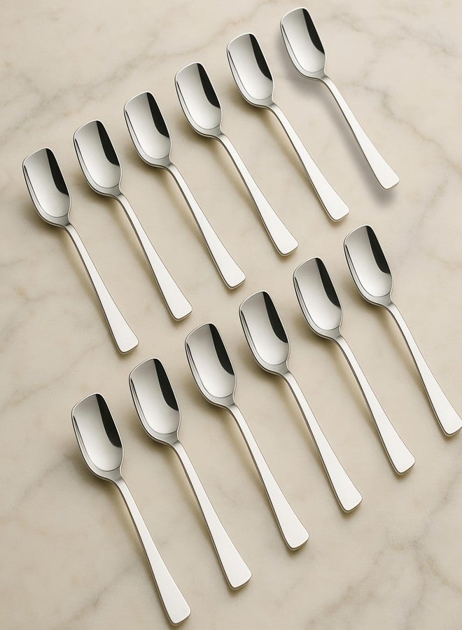 Vemlons Ice Cream Spoon Stainless Steel Set of 12 Icecream Spoons, Silverware Spoon Set, Dinner Spoon 14cm, Food Grade Silverware for Home & Kitchen, Durable Stylish, 12 Silver Spoons - Image 1